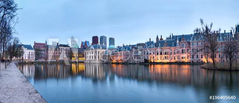Bild på City Landscape sunset panorama - view on pond Hofvijver and complex of buildings Binnenhof in from the city centre of The Hague The Netherlands